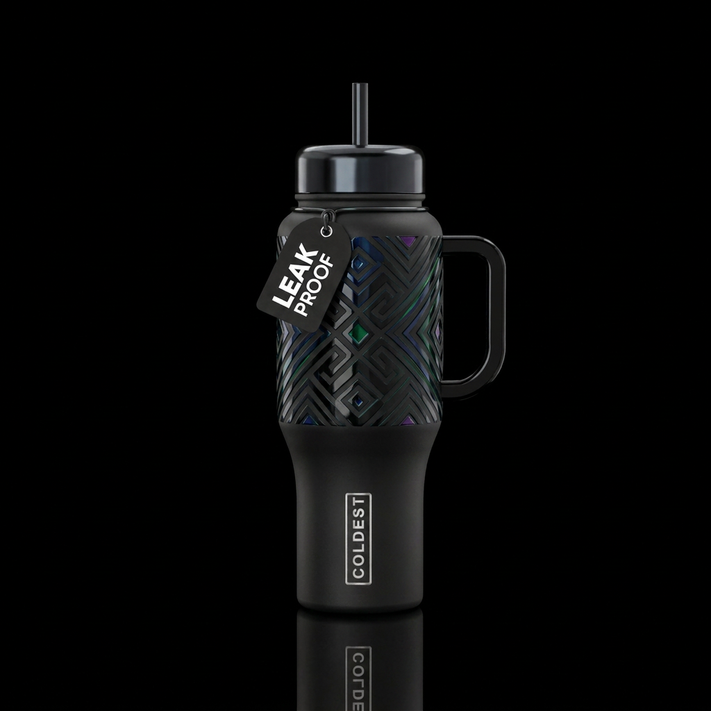 glossy and matte black water bottle design
