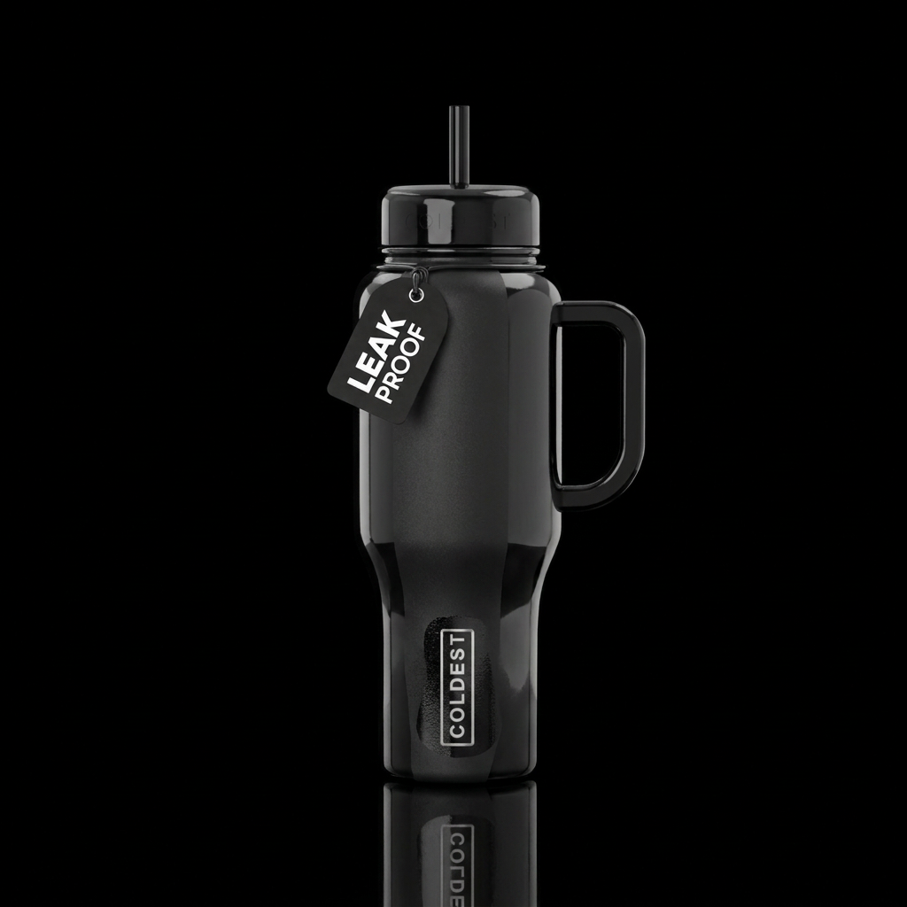 glossy and matte black water bottle design