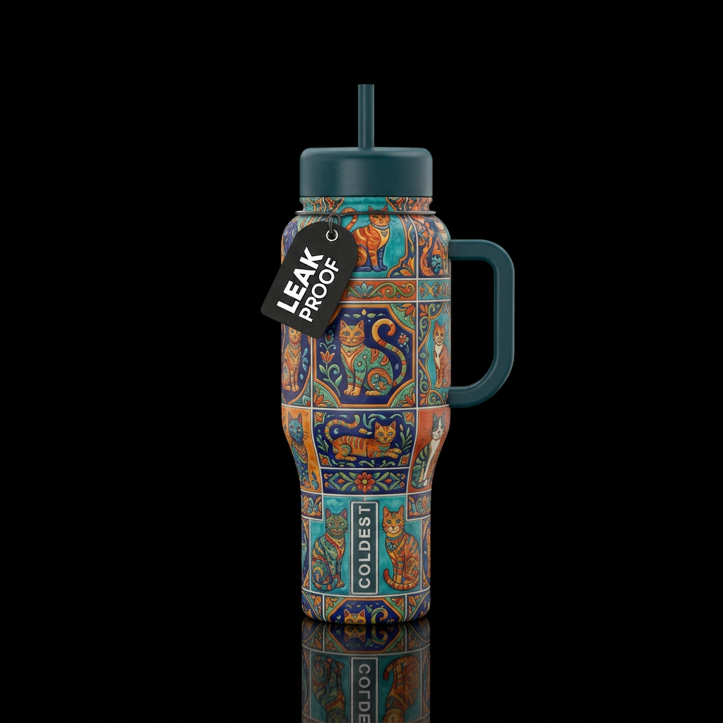 cat tilework water bottle design