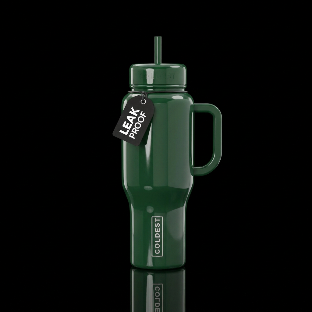 glossy pine green water bottle design
