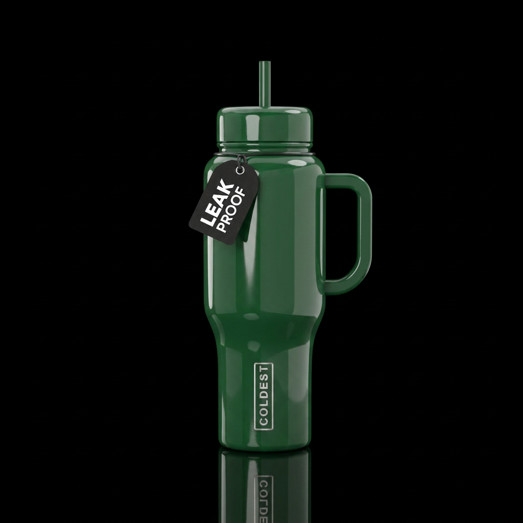 glossy pine green water bottle design