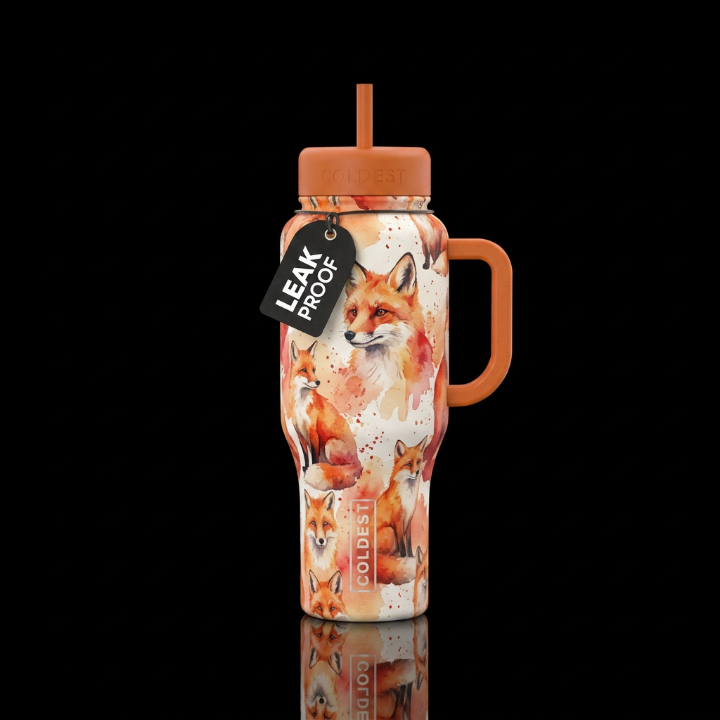watercolor foxes water bottle design