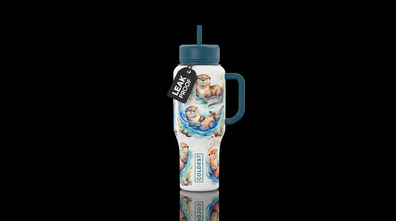 watercolor otters water bottle design