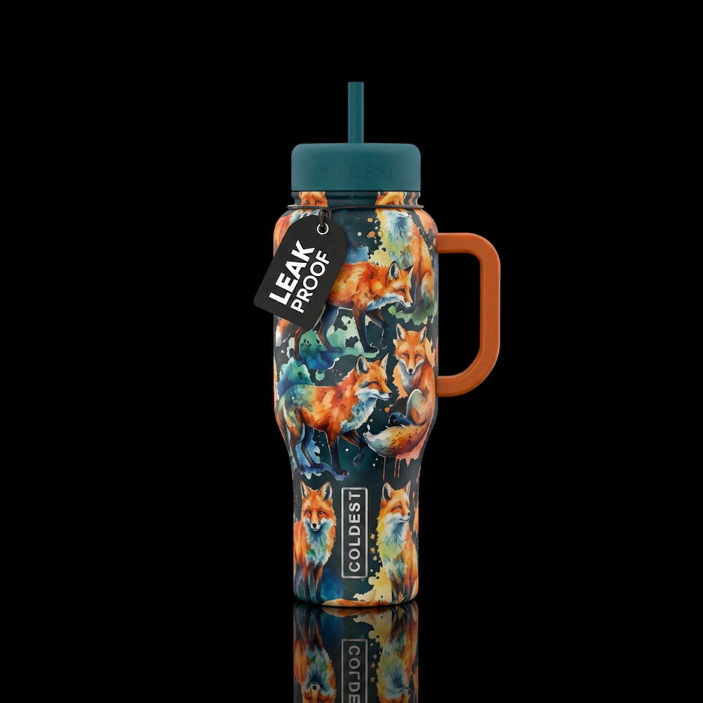 watercolor foxes water bottle design