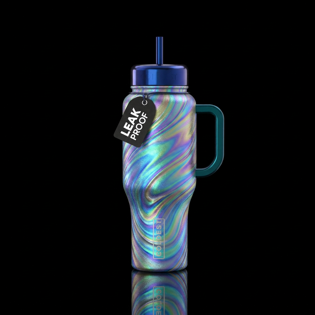 shimmery swirls water bottle design