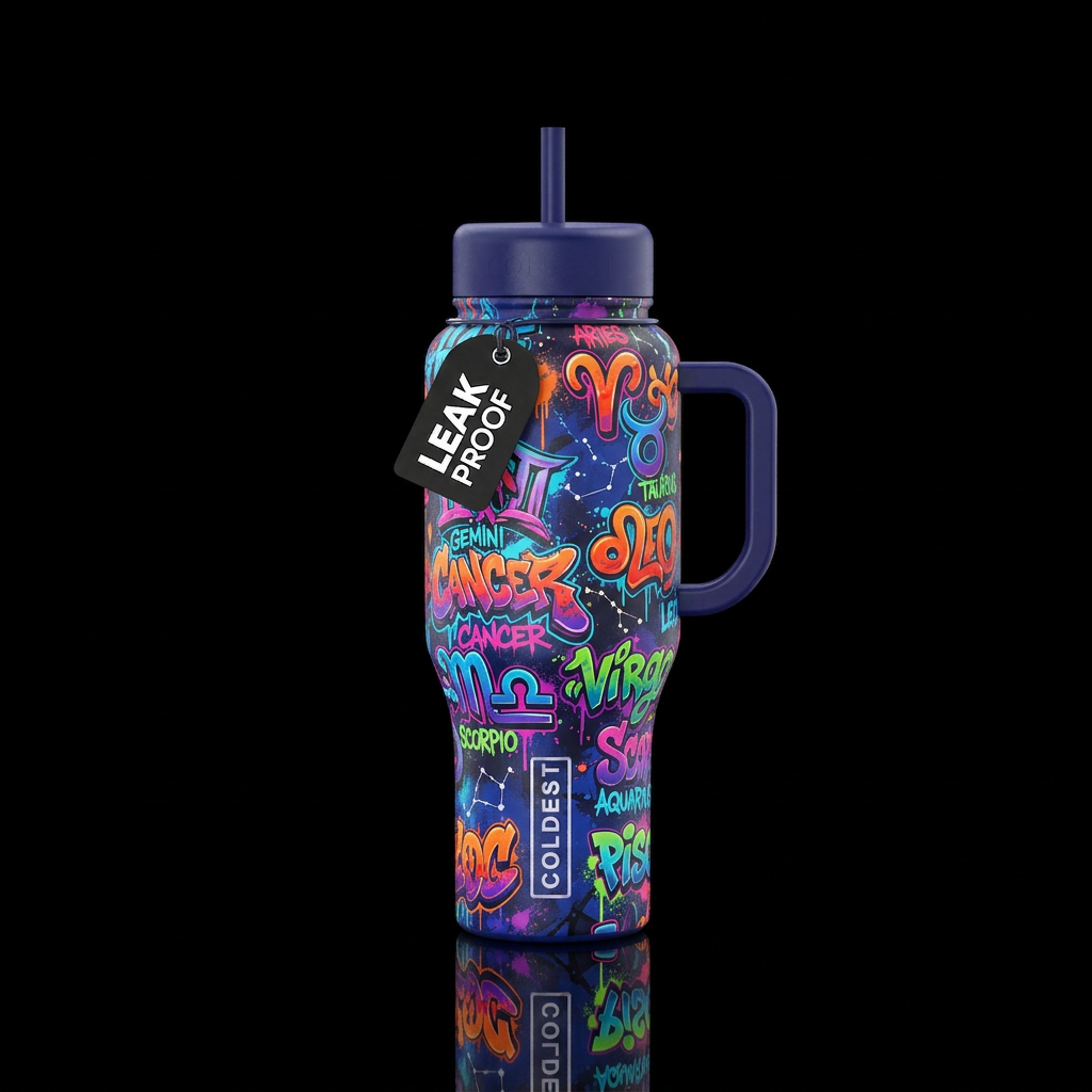 graffiti zodiacs water bottle design