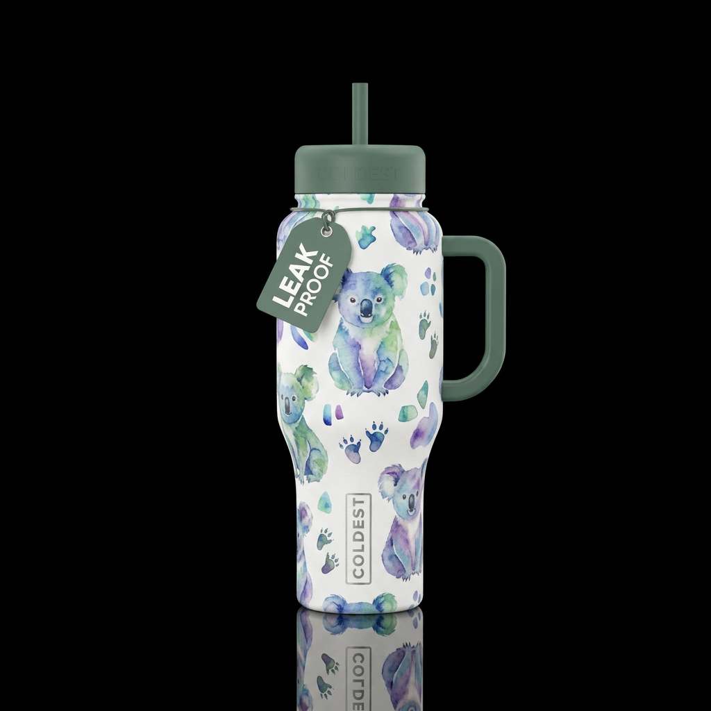 watercolor koalas water bottle design