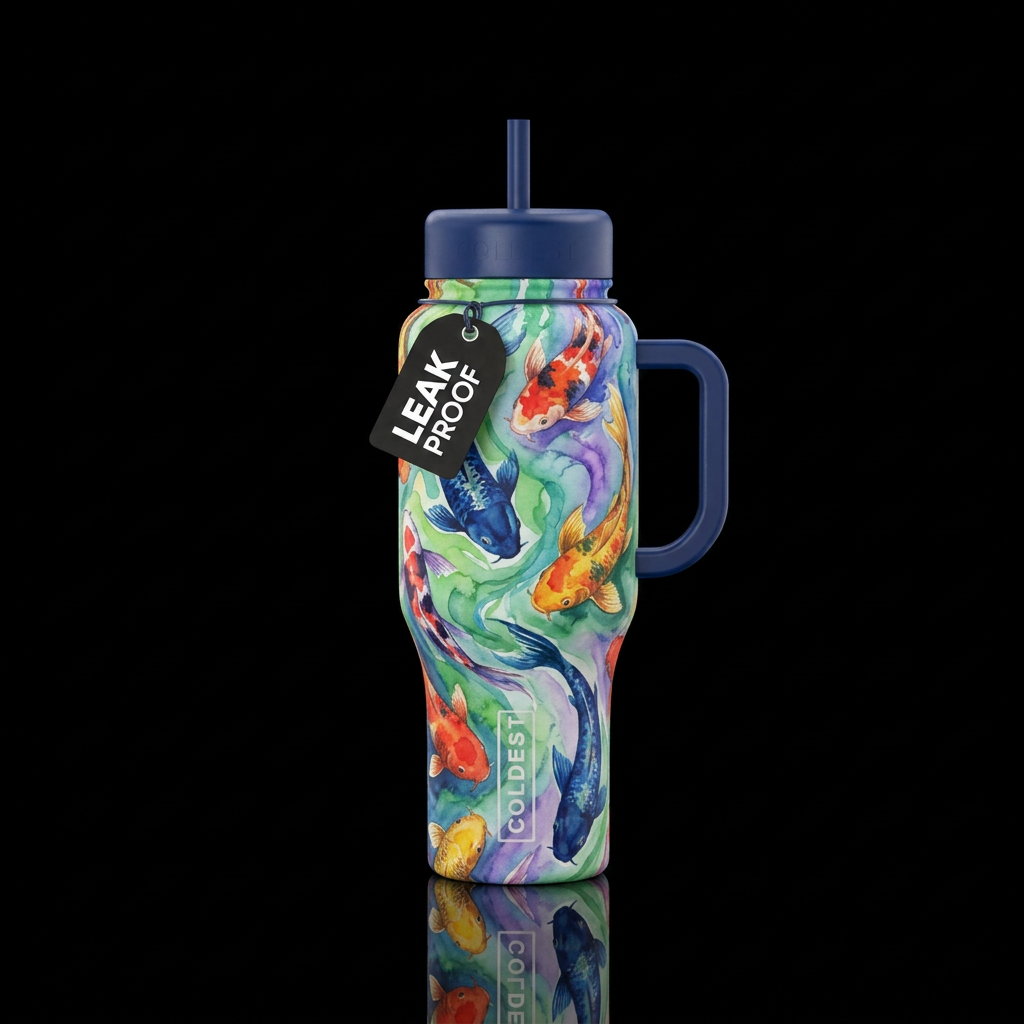 watercolor koi fish water bottle design