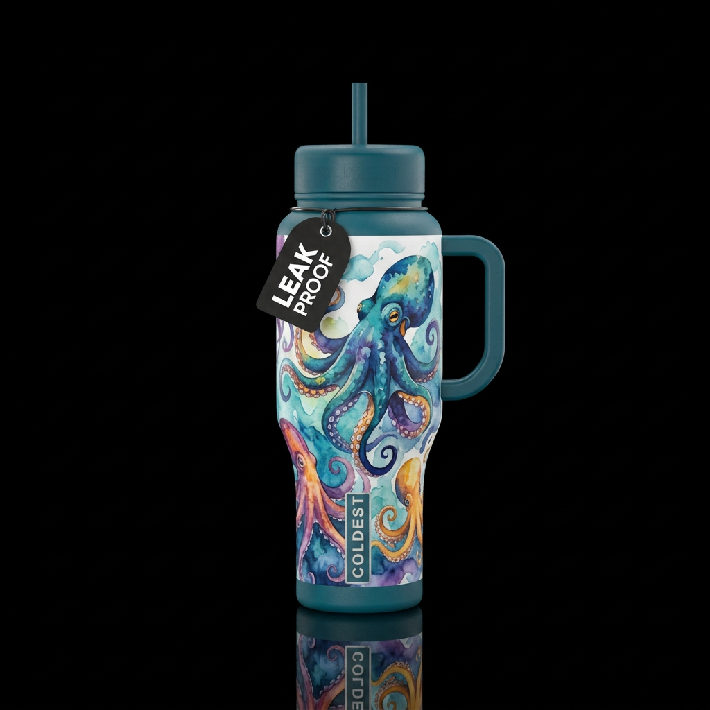watercolor octupi water bottle design