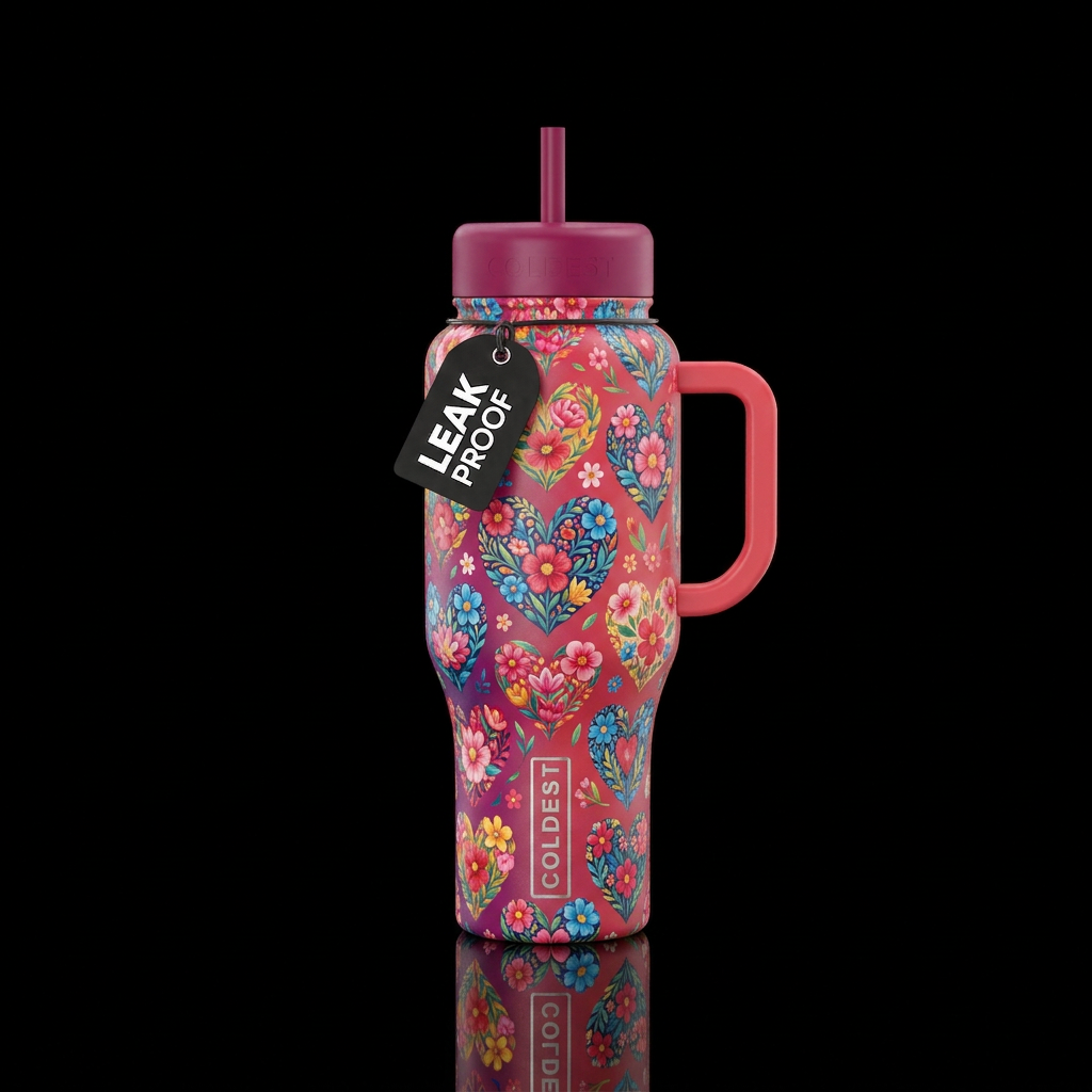 floral hearts water bottle design