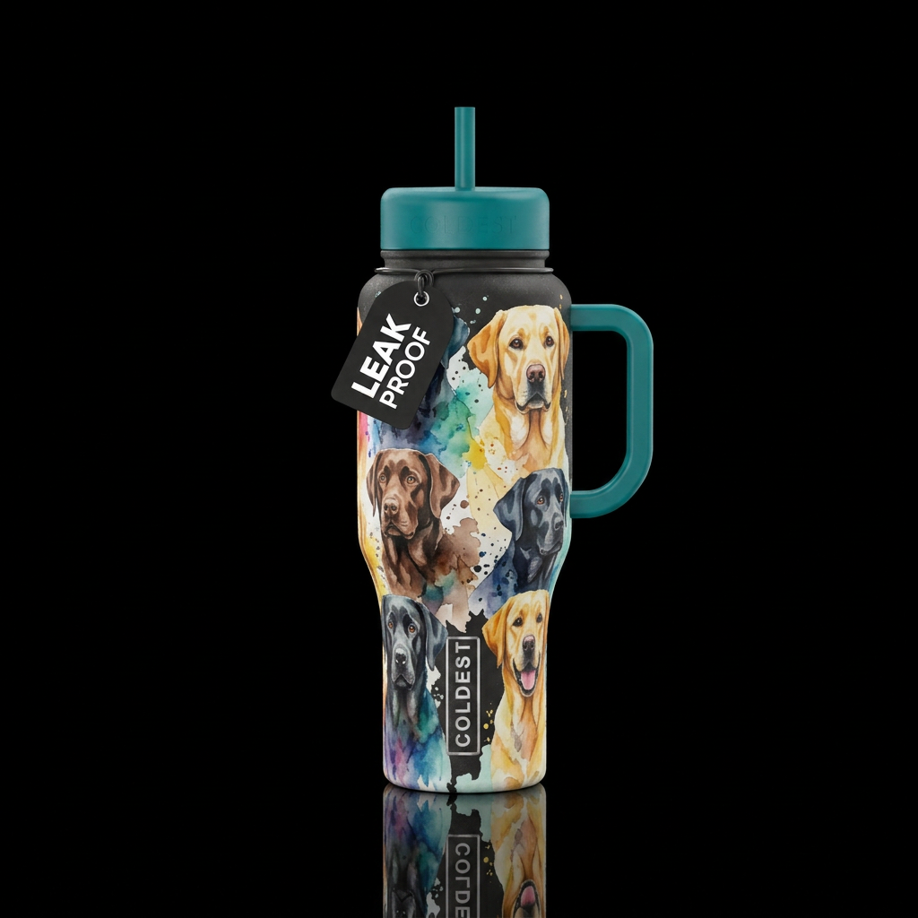 watercolor labrador retrievers water bottle design