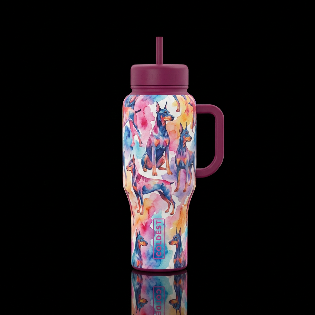 watercolor dobermans water bottle design
