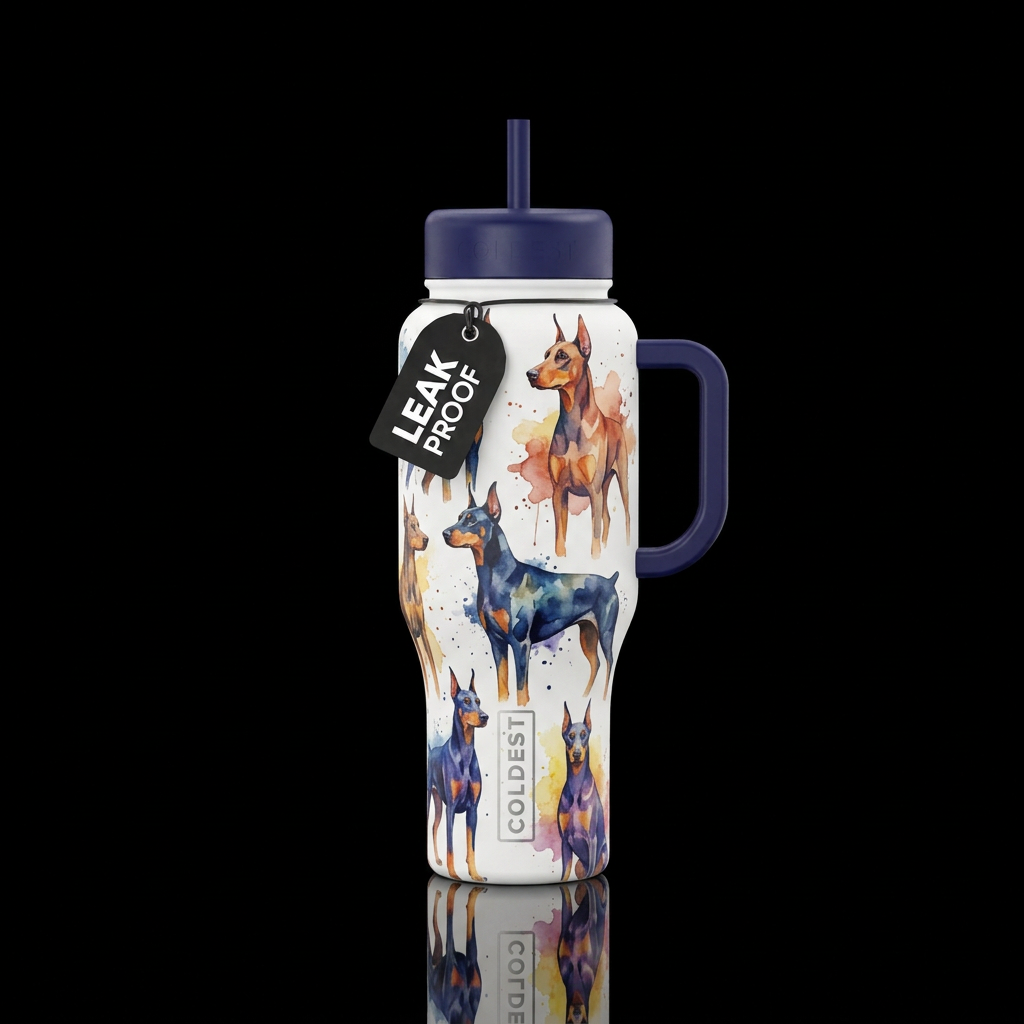 watercolor dobermans water bottle design