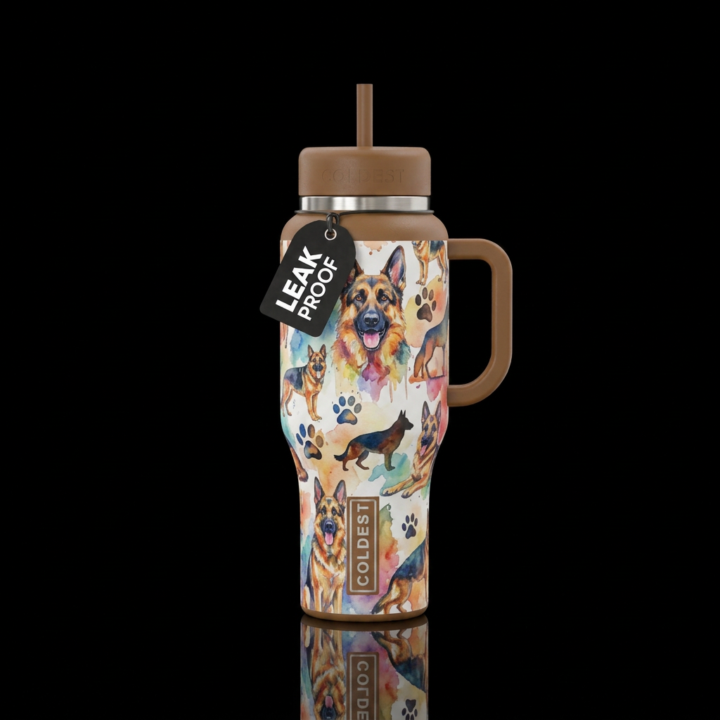watercolor German shepards water bottle design