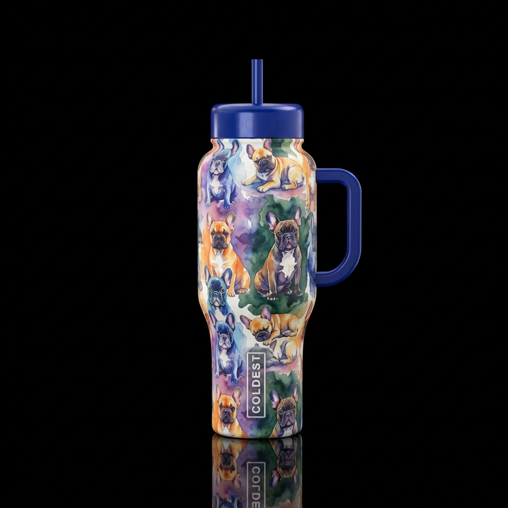 watercolor French bulldogs water bottle design