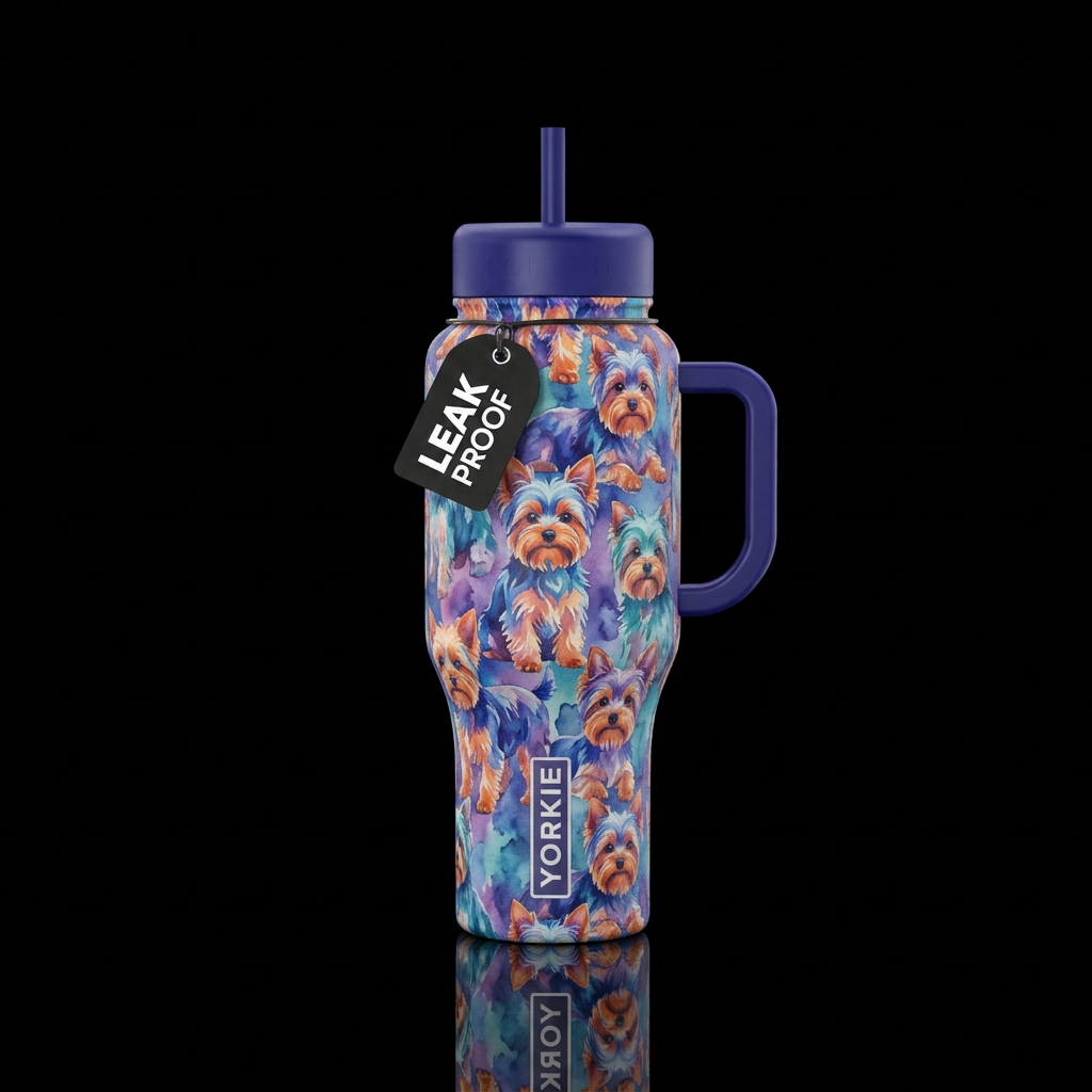 watercolor yorkies water bottle design