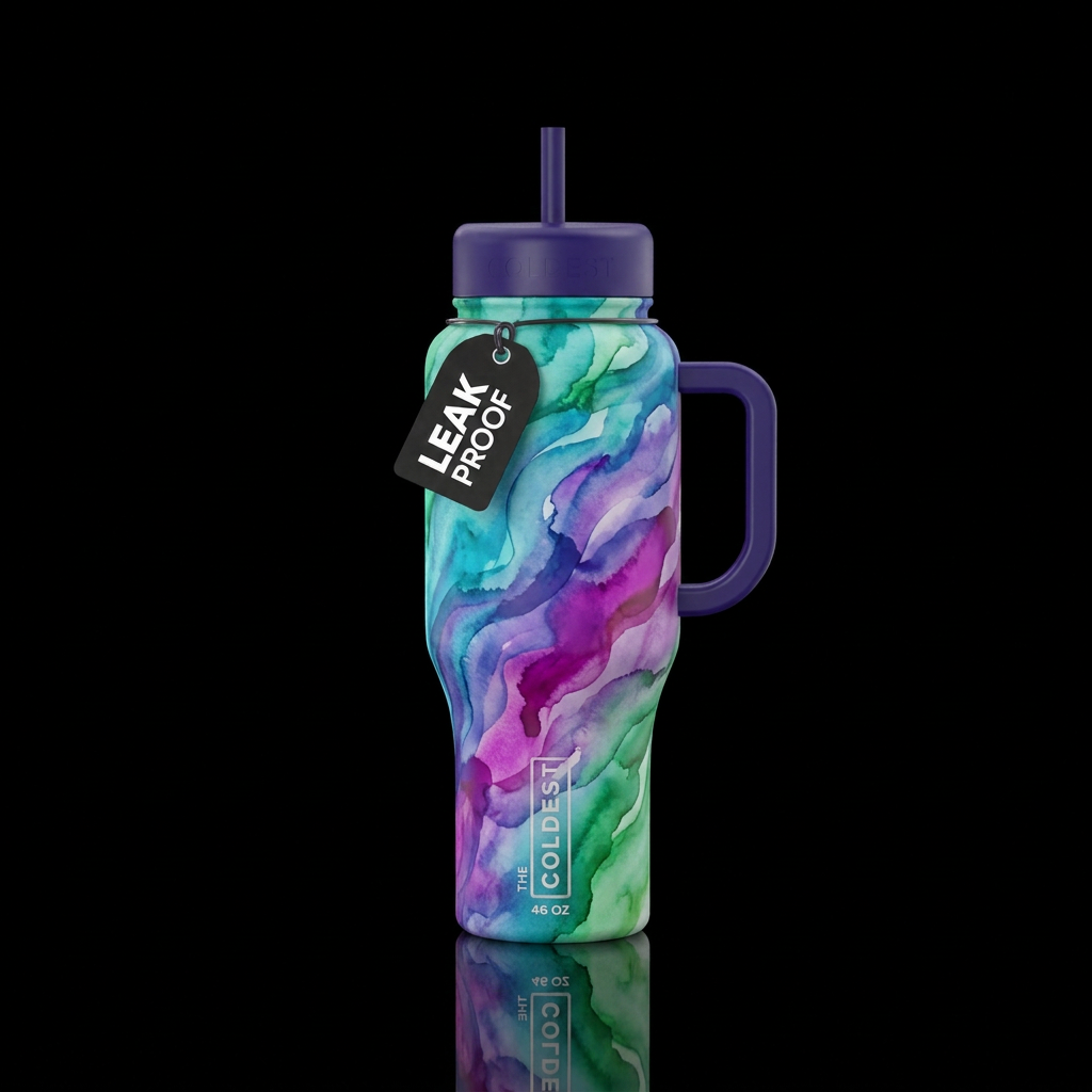 watercolor swirls water bottle design