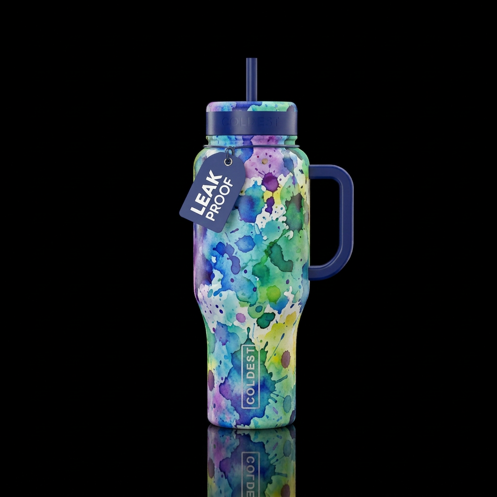 watercolor splatter water bottle design