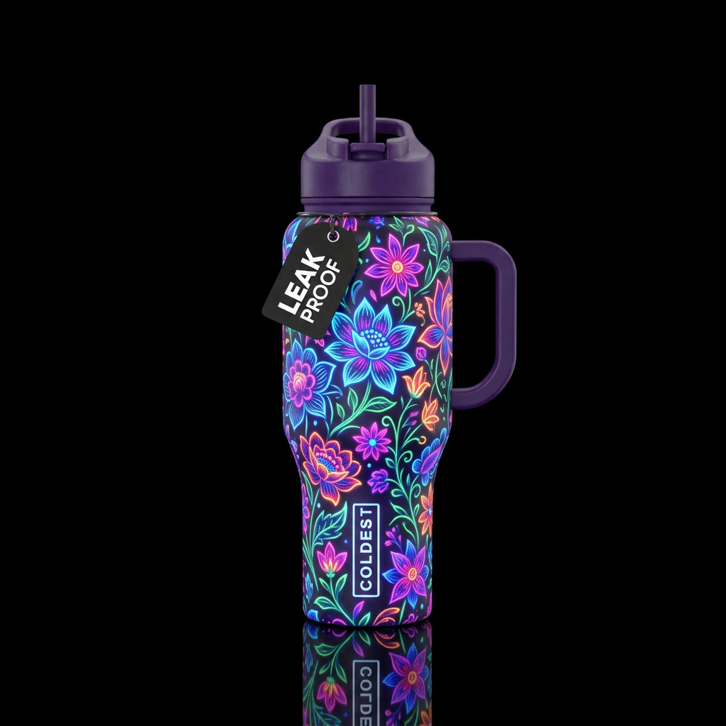 neon floral water bottle design