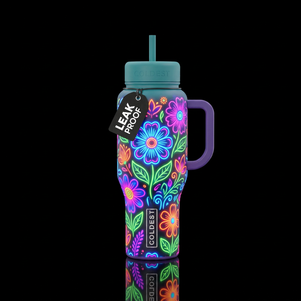 neon floral water bottle design