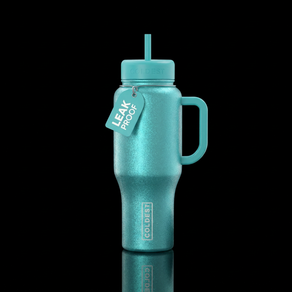 glimmery turquiose water bottle design