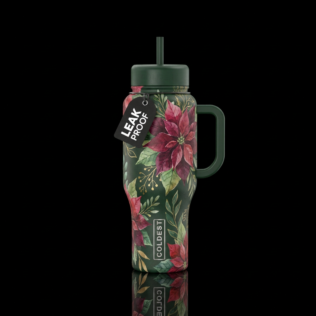 watercolor poinsettias water bottle design