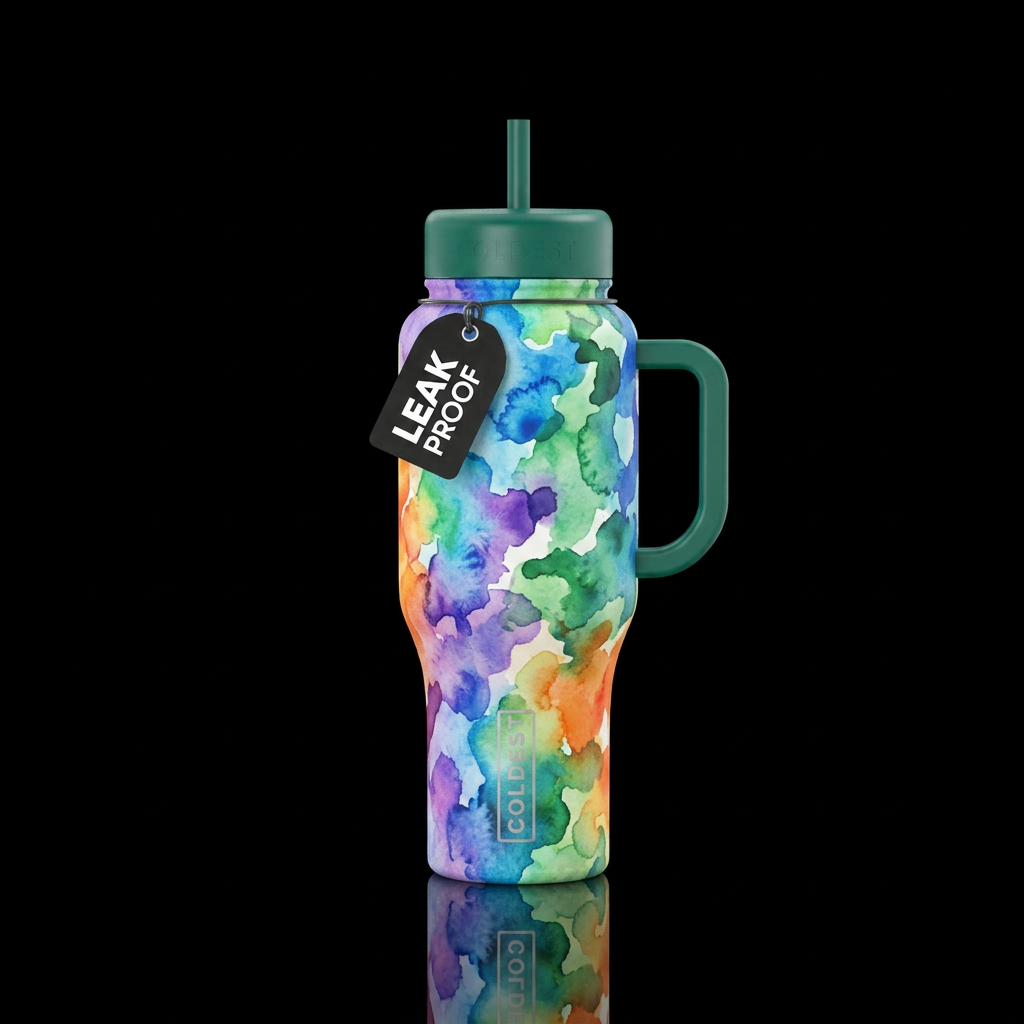 watercolor camo water bottle design