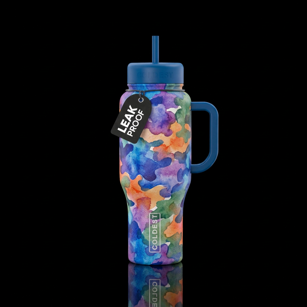 watercolor camo water bottle design