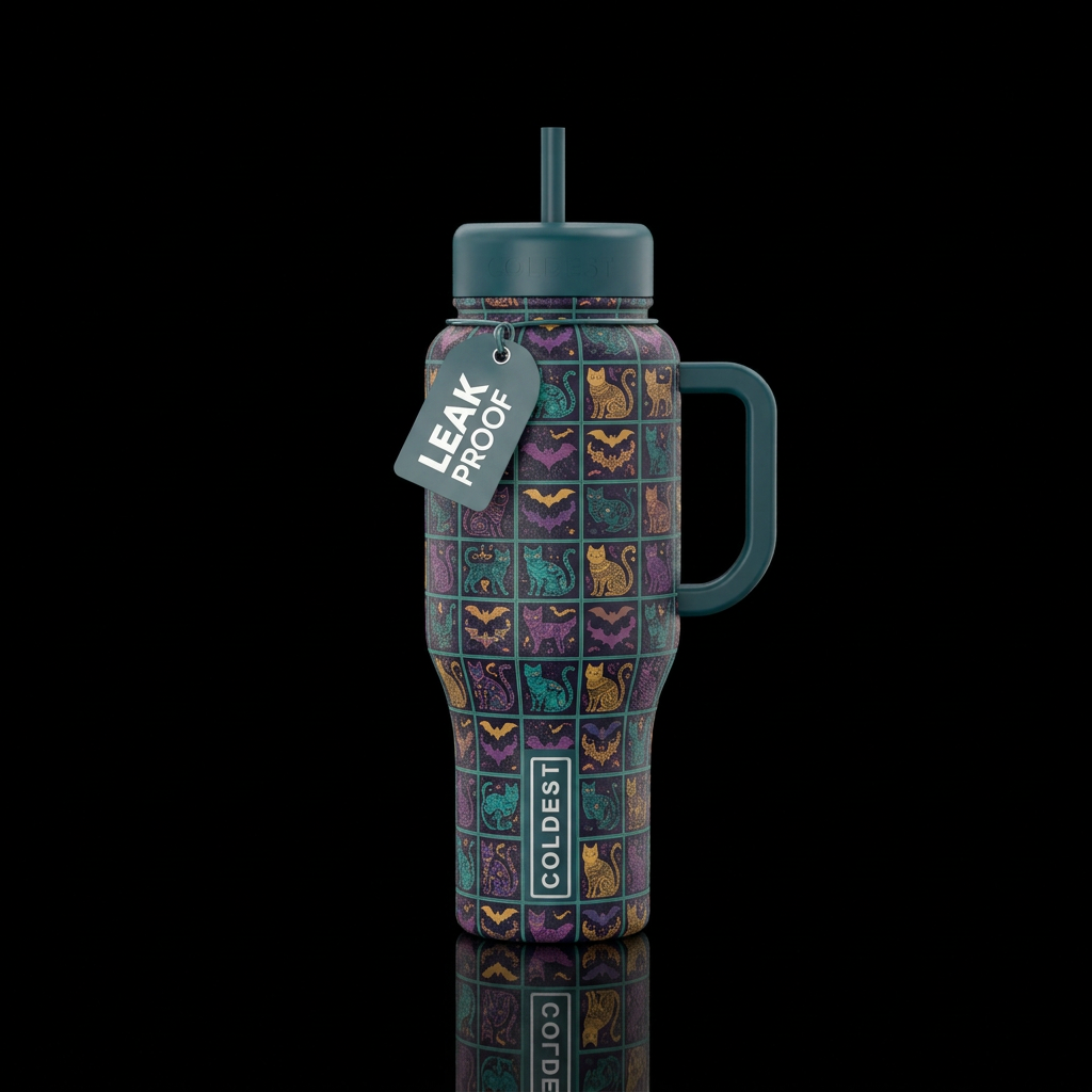 subway tile bats and cats water bottle design