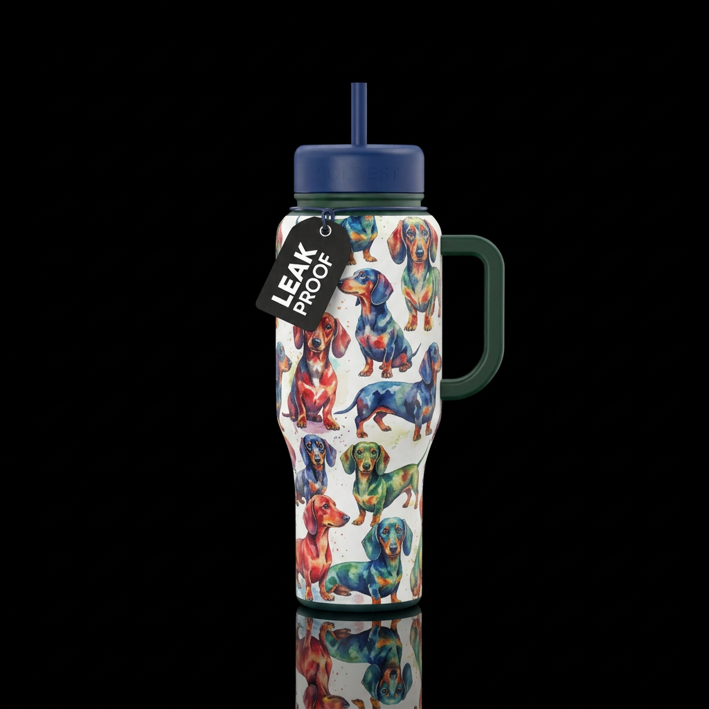 watercolor dachshunds water bottle design