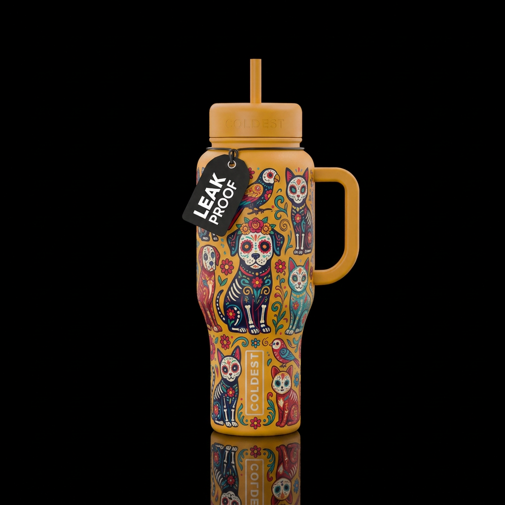 dia de los muertos pets water bottle design