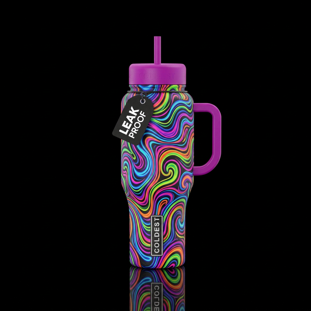 neon swirls water bottle design