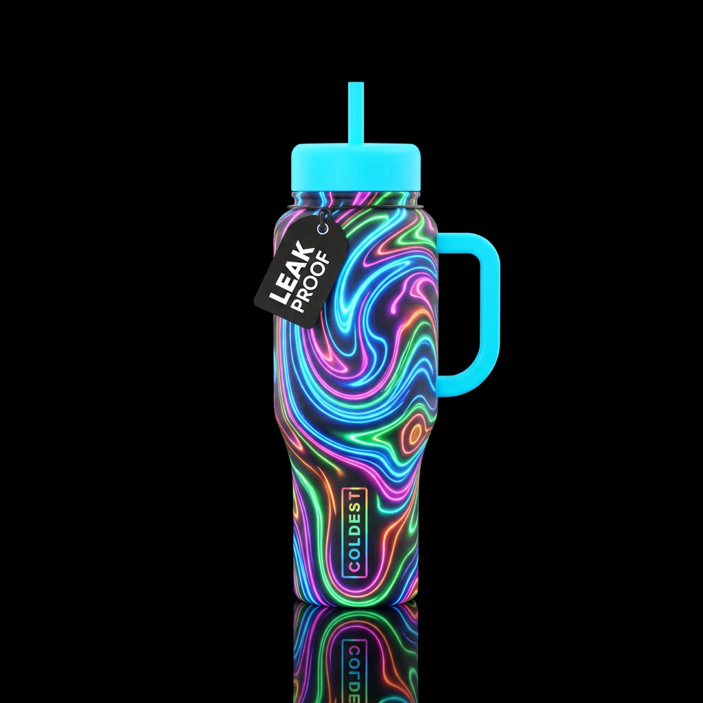 neon swirl water bottle design