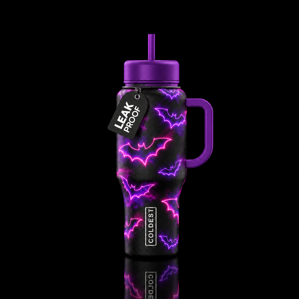 neon bats water bottle design