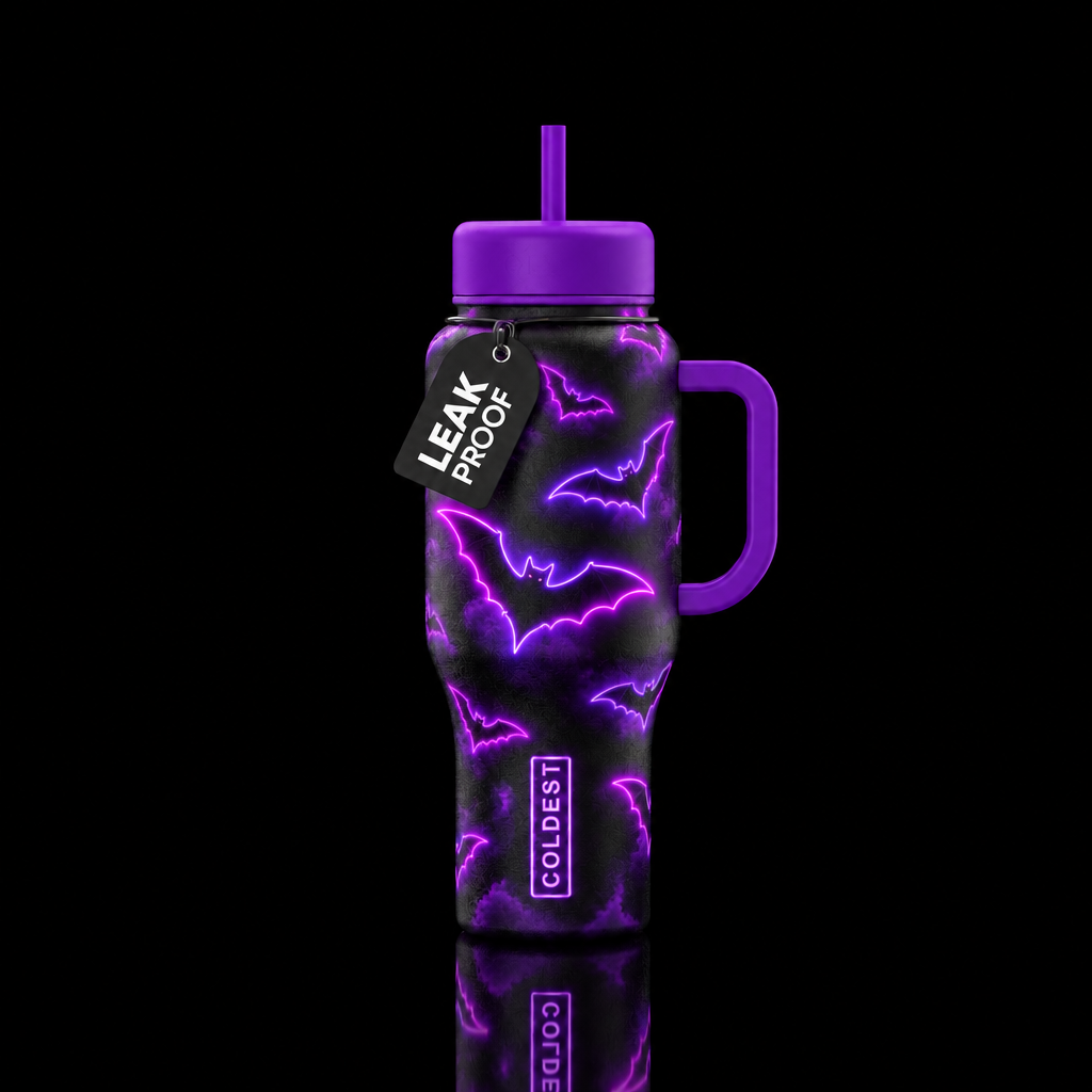 neon bats water bottle design