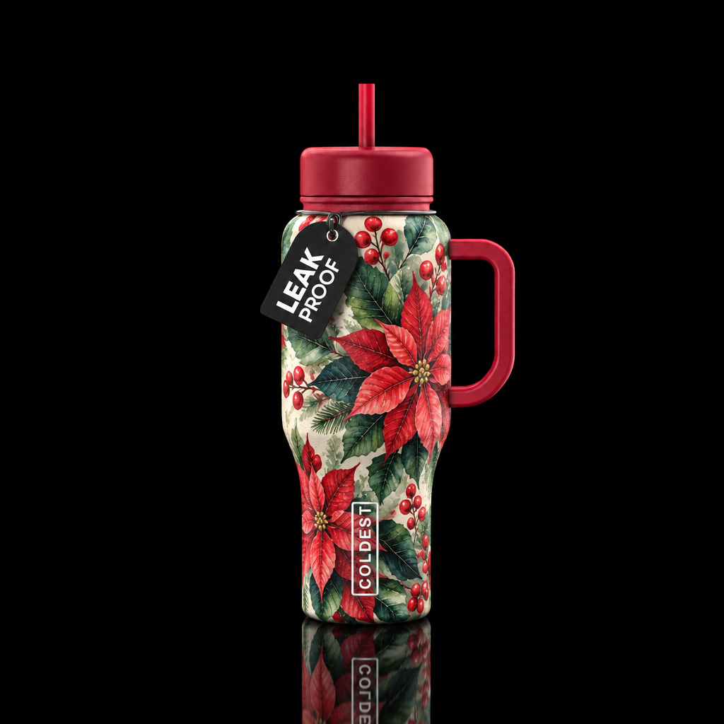 watercolor poinsettias water bottle design