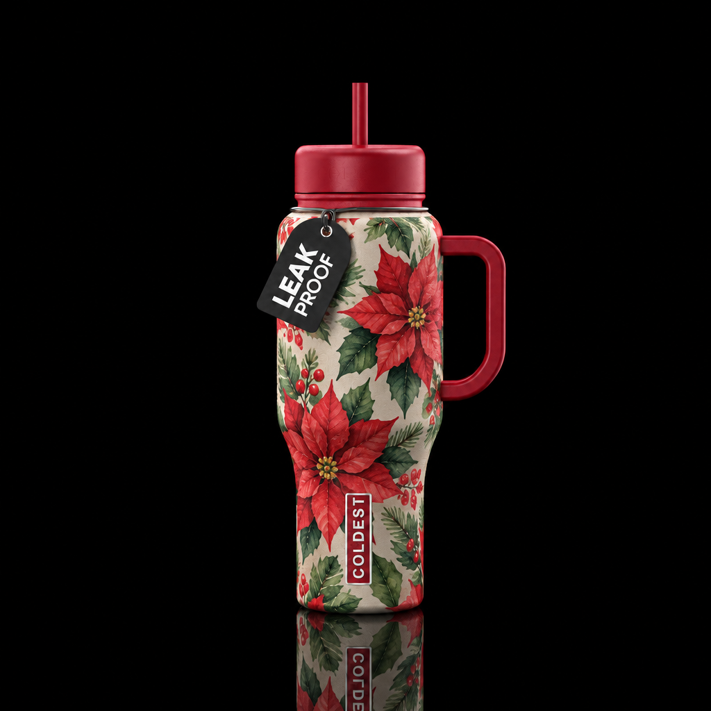 watercolor poinsettias water bottle design