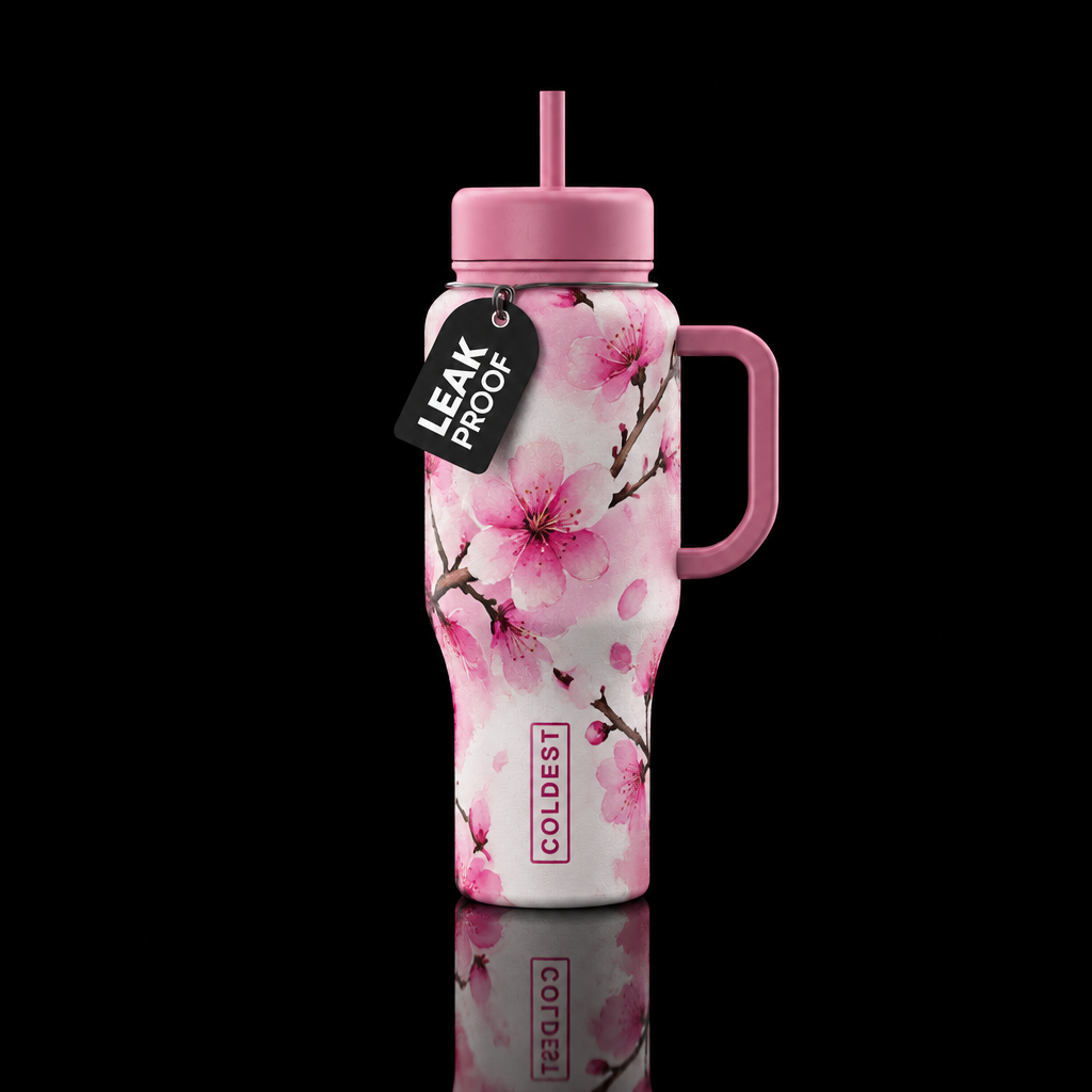 watercolor cherry blossoms water bottle design