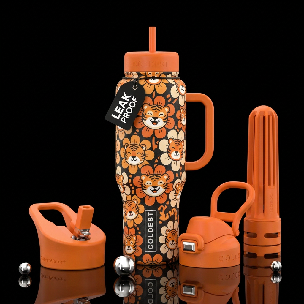 Tiger flowers water bottle design