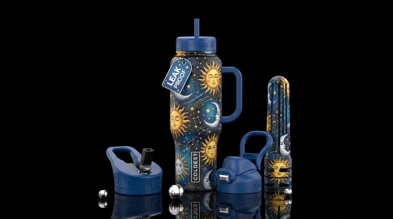 sun moon and stars water bottle design