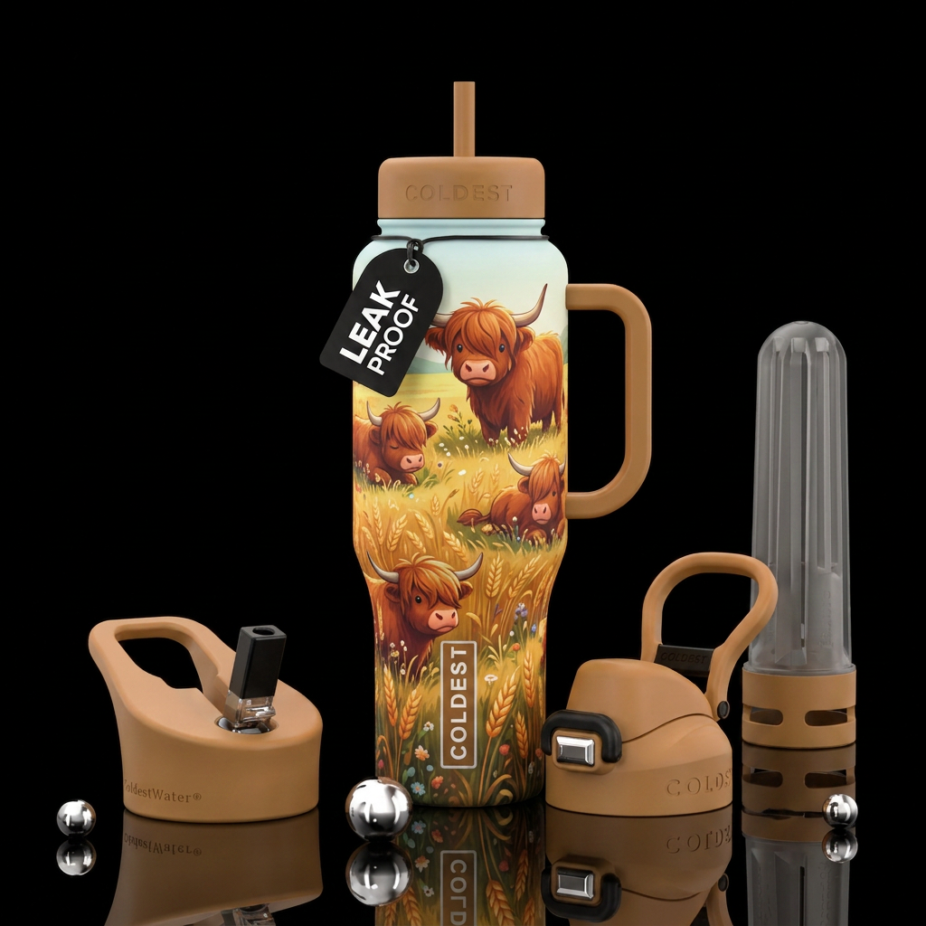 Highland cows water bottle design