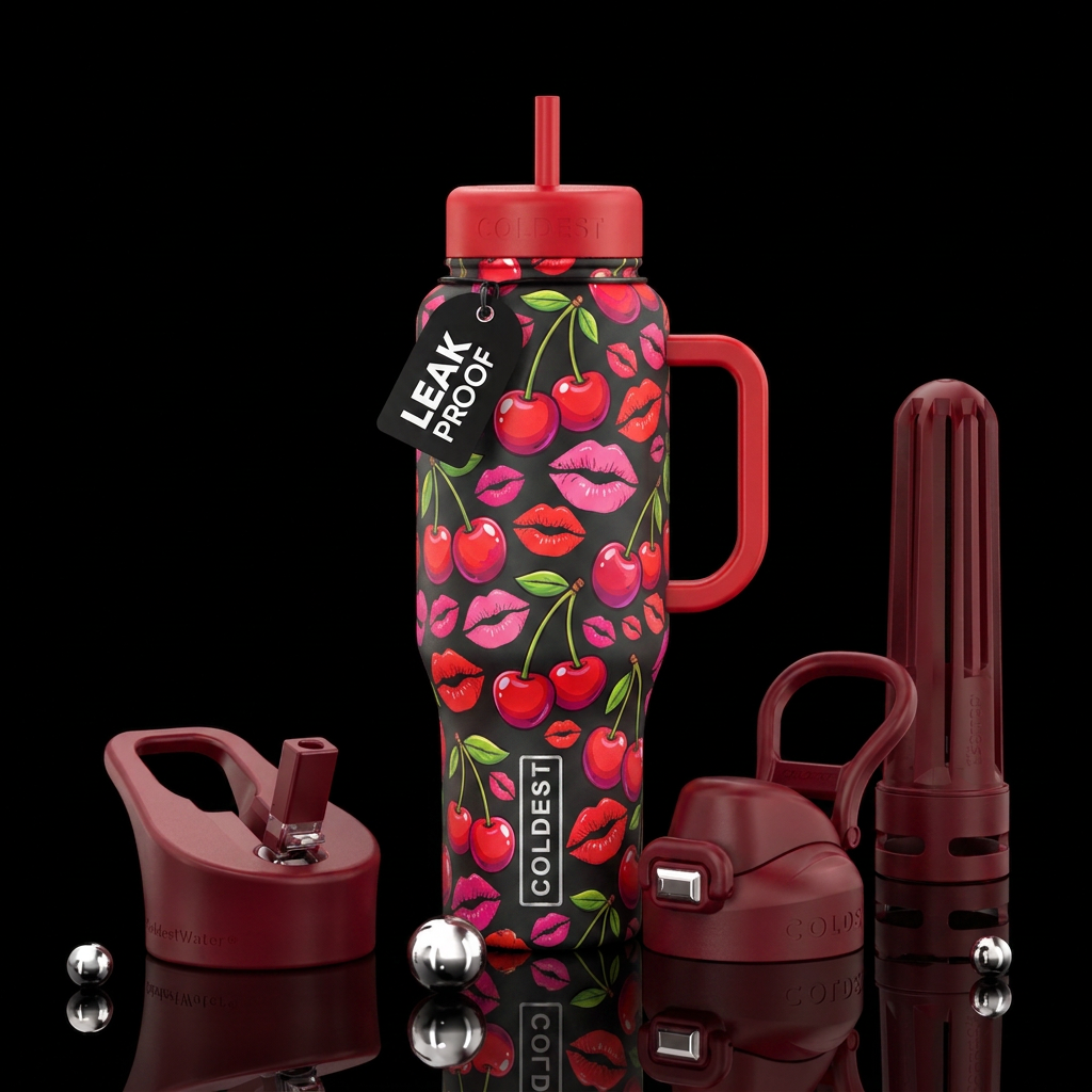 Cherry kiss water bottle design