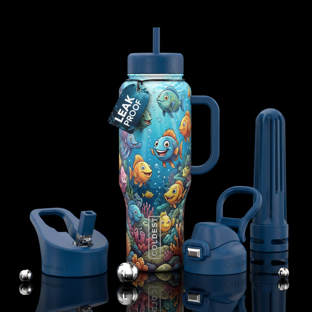 Happy fish water bottle design