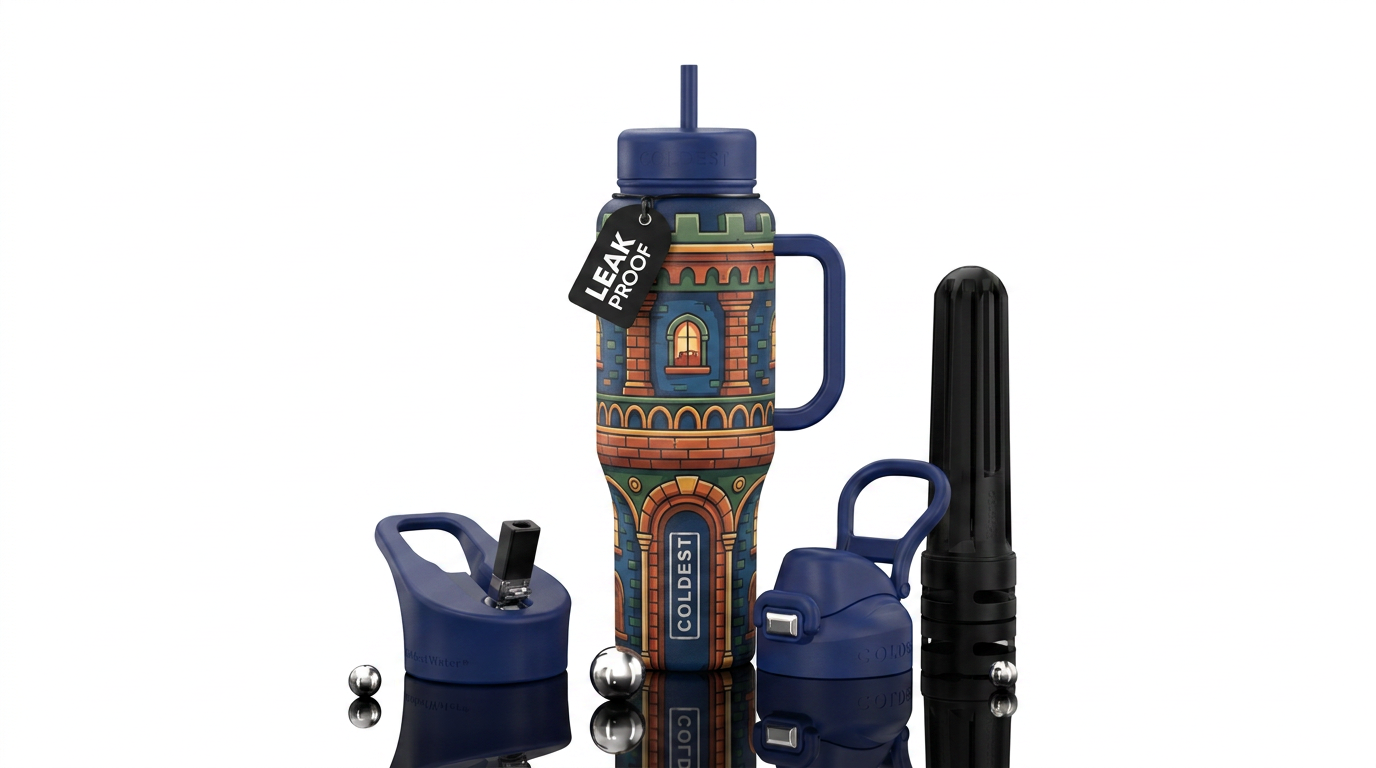 cartoonish, have the bottle look like a tower water bottle design