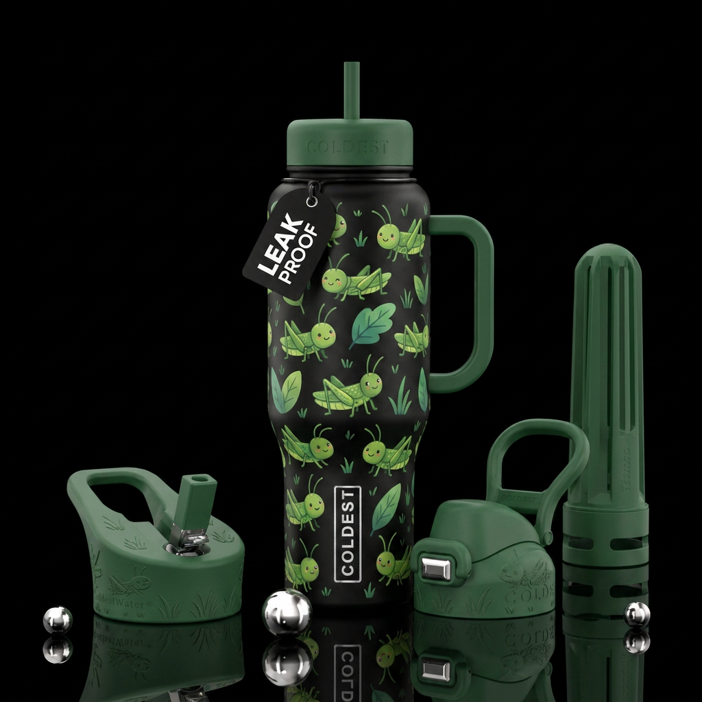 baby grasshoppers water bottle design
