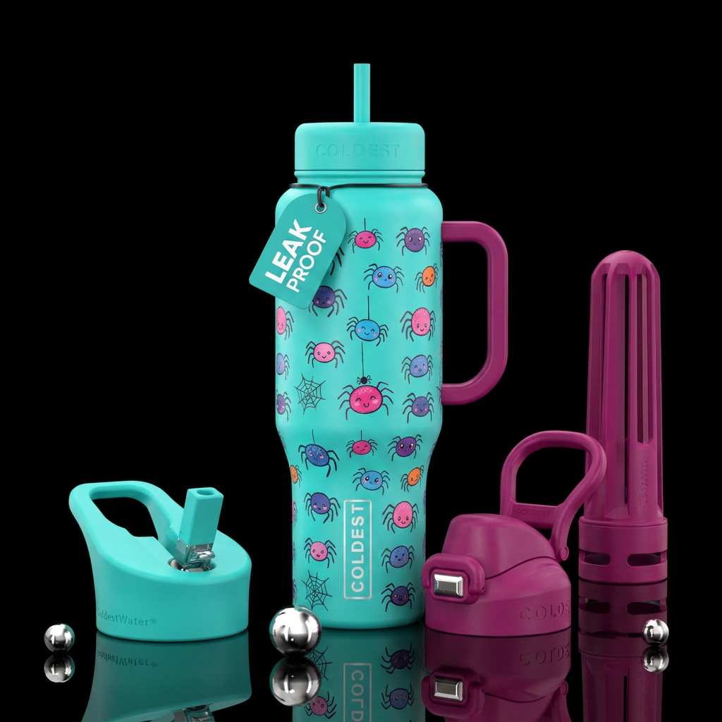 happy spiders water bottle design
