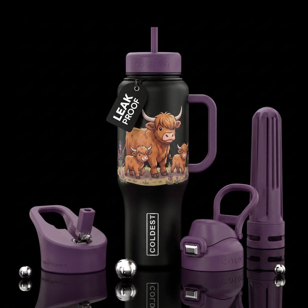 Highland cows water bottle design