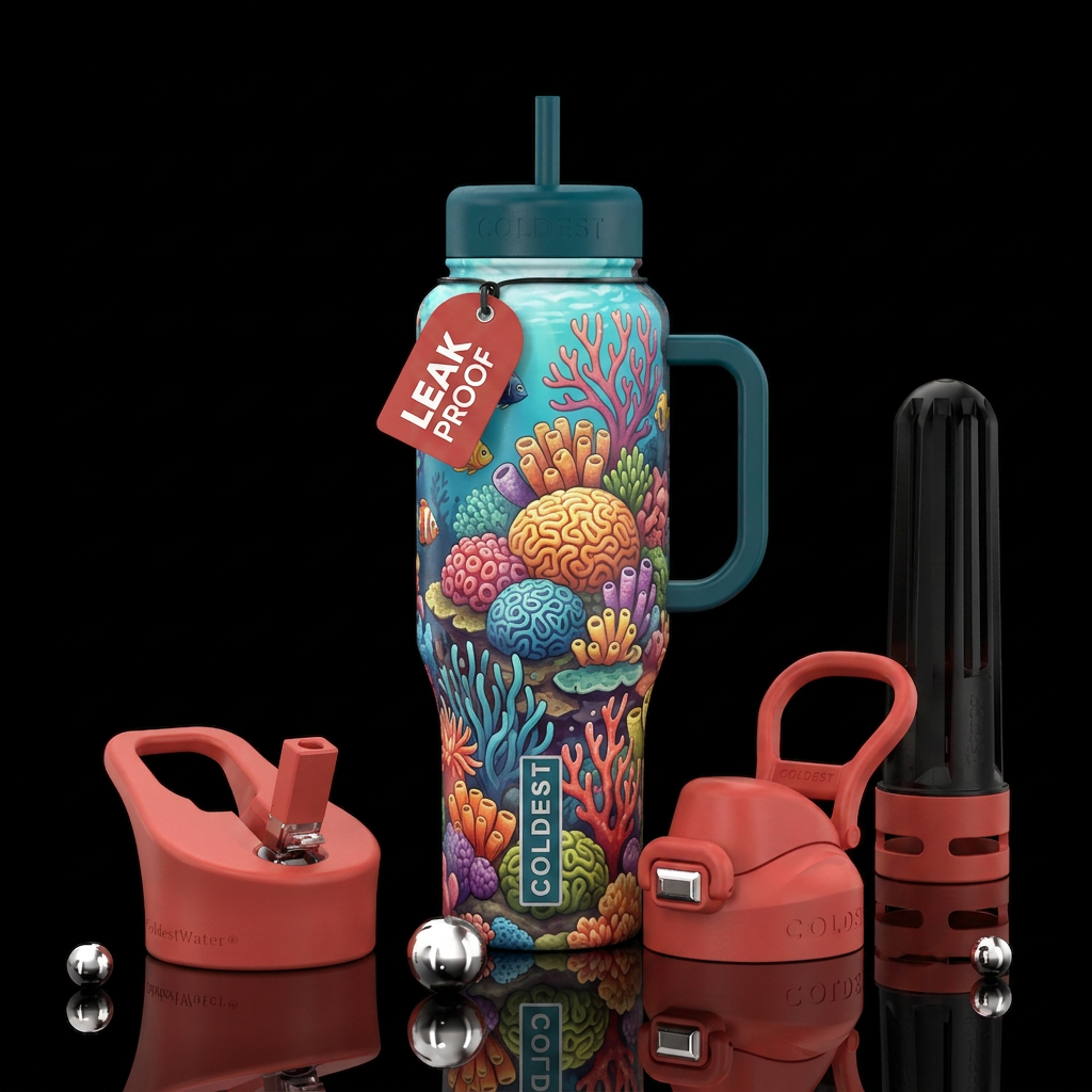 coral reefs water bottle design