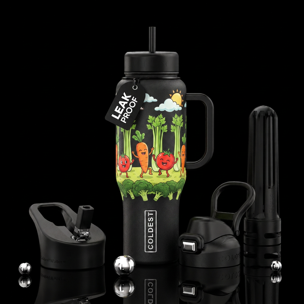 Dancing veggies water bottle design