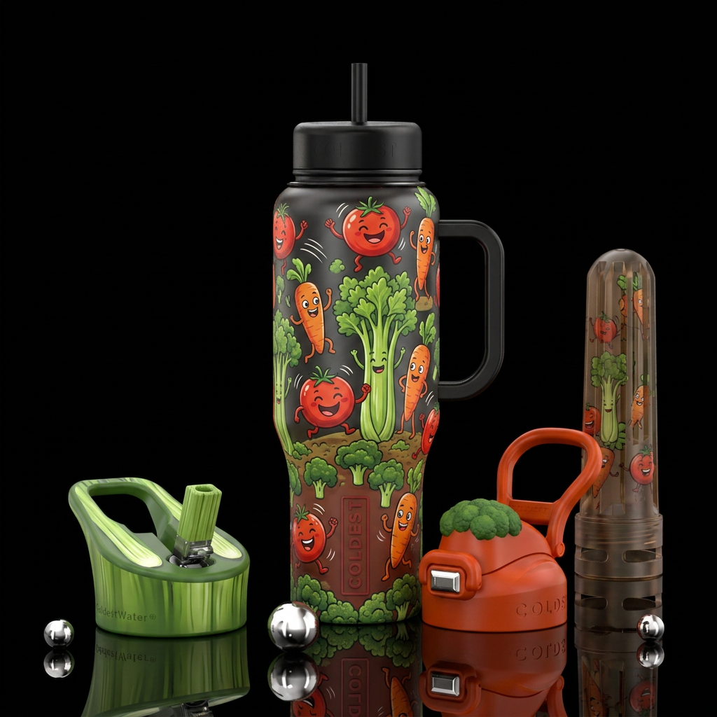 happy veggies water bottle design